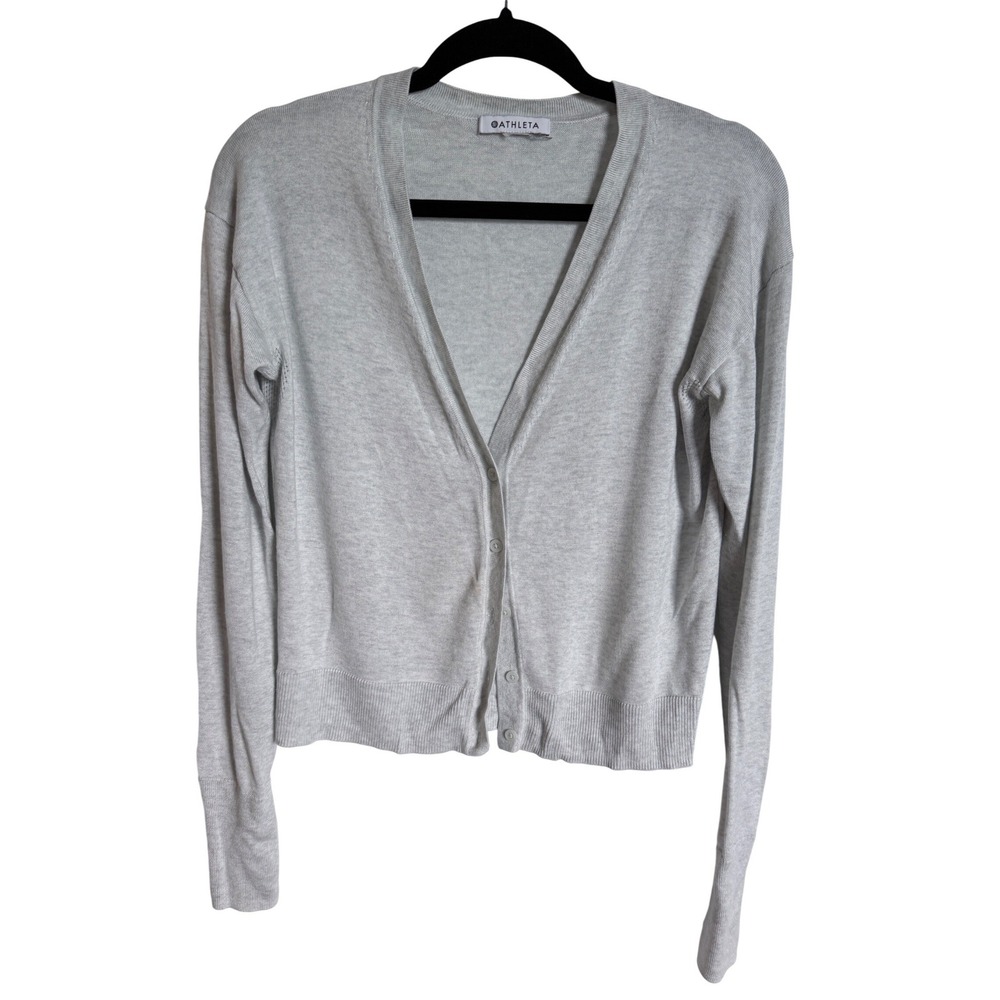 Athleta Gray Cardigan S/XS V Neck Button Front Minimalist Teacher Travel